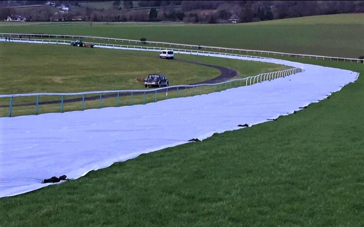 Covers going down at Chepstow Racecourse in prep for the Welsh Grand National